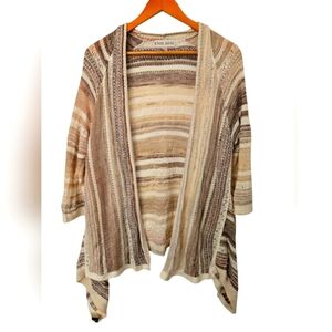 Knox Rose Women's Striped Cardigan Sweater - Brown and Cream Size Large